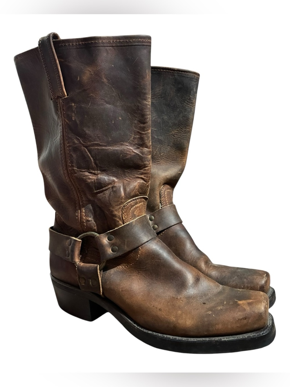 Frye Brown Harness Moto Biker Leather Boots